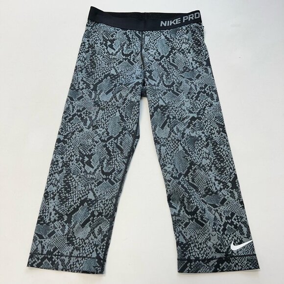 Nike Pro Womens Crop Leggings Multicolor Mid Rise Stretch Workout Snake Print M - Picture 1 of 10